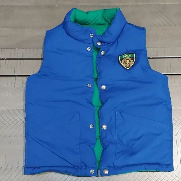 Polo Ralph Lauren Blue Green Reversible Puffer Vest Sz 4/4T - Picture 2 of 11